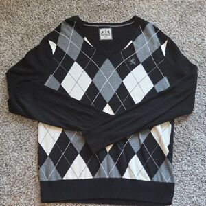 Express Black and Gray V-Neck Argyle Sweater